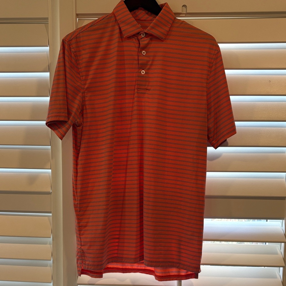 Southern Tide Orange and Blue Striped Polo Shirt Performance